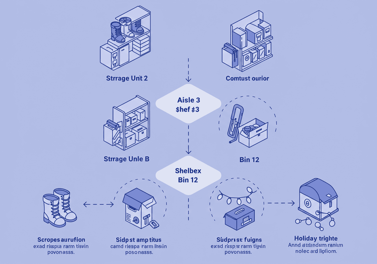 SpaceForThat hierarchical spaces view — nested spaces, shelves, and bins
