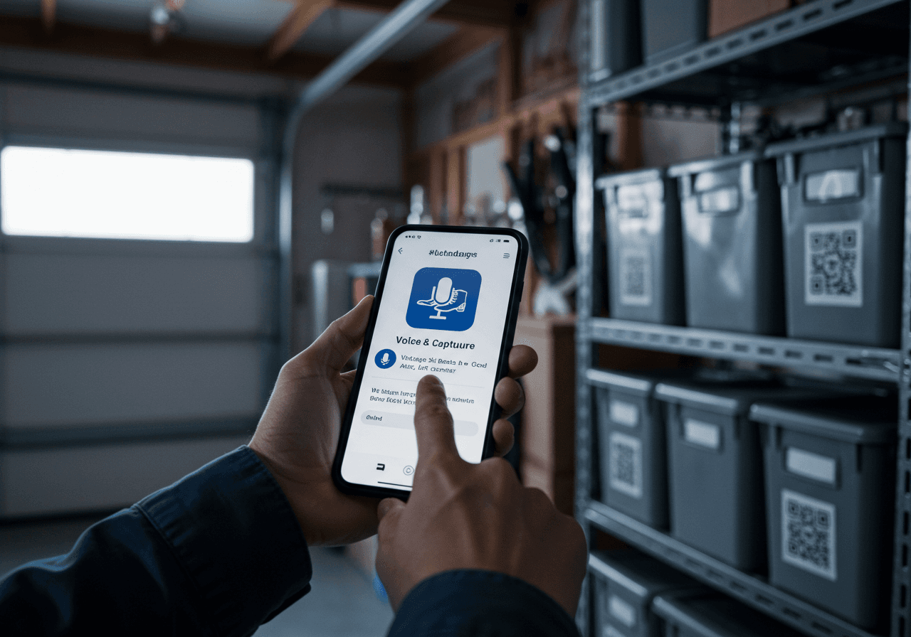 SpaceForThat voice capture — speak item details and they auto-populate
